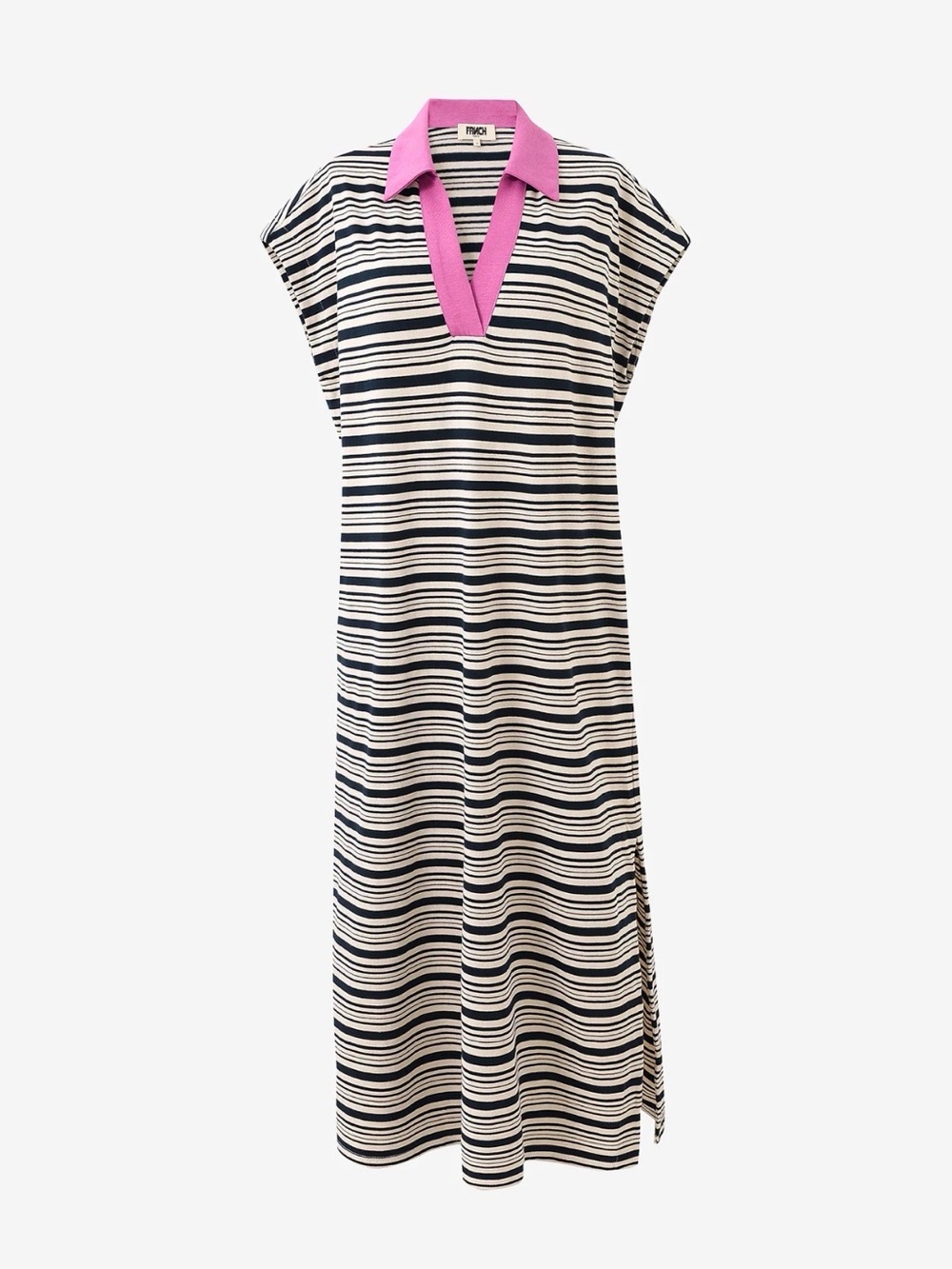 Frnch CHACHAYA DRESS NAVY BLUE With Pink Trim Pockets Comfy Lounge Size Medium